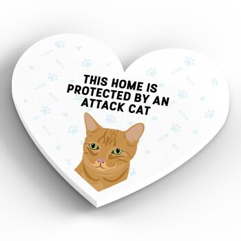 P6078 - Ginger Cat Home Protected Attack Cat Katie Pearson Artworks Aimant en bois en forme de coeur 4