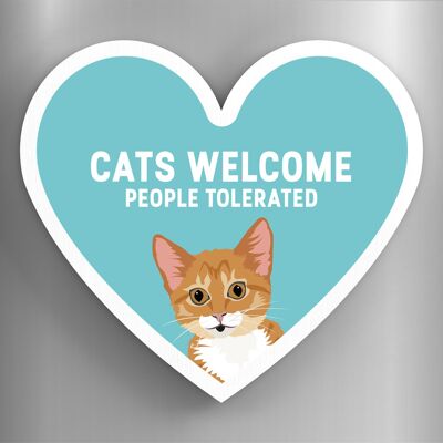P6082 - Ginger Tabby Kitten Cats Welcome People Tolerated Katie Pearson Artworks Heart Shaped Wooden Magnet