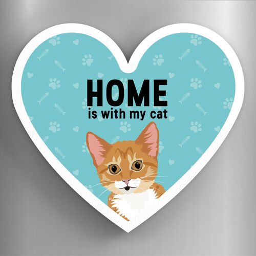 P6083 - Ginger Tabby Kitten Cats Home With My Cat Katie Pearson Artworks Heart Shaped Wooden Magnet