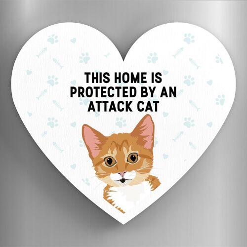 P6084 - Ginger Tabby Kitten Cat Home Protected Attack Cat Katie Pearson Artworks Heart Shaped Wooden Magnet