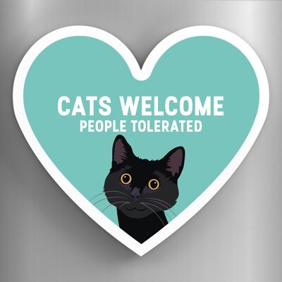 P6085 - Black Cats Welcome People Tolerated Katie Pearson Artworks Heart Shaped Wooden Magnet