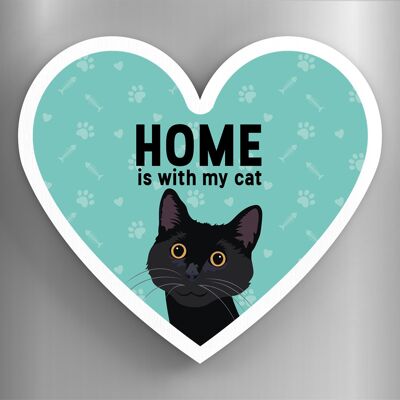 P6086 - Black Cats Home With My Cat Katie Pearson Artworks Heart Shaped Wooden Magnet