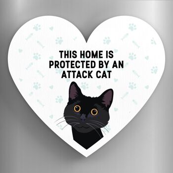 P6087 - Black Cat Home Protected Attack Cat Katie Pearson Artworks Aimant en bois en forme de coeur 1