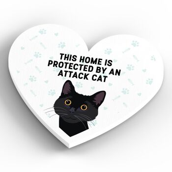 P6087 - Black Cat Home Protected Attack Cat Katie Pearson Artworks Aimant en bois en forme de coeur 4