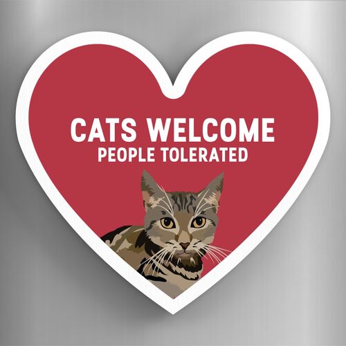 P6088 - Tabby Cats Welcome People Tolerated Katie Pearson Artworks Heart Shaped Wooden Magnet