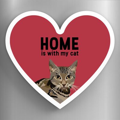 P6089 - Tabby Cats Home With My Cat Katie Pearson Artworks Heart Shaped Wooden Magnet