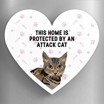 P6090 - Tabby Cat Home Protected Attack Cat Katie Pearson Artworks Aimant en bois en forme de cœur 1