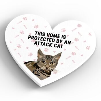 P6090 - Tabby Cat Home Protected Attack Cat Katie Pearson Artworks Aimant en bois en forme de cœur 3