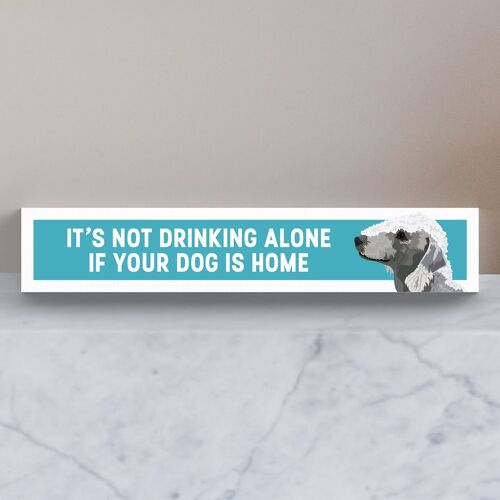 P6096 - Bedlington Terrier Not Drinking Alone Katie Pearson Artworks Wooden Momento Block