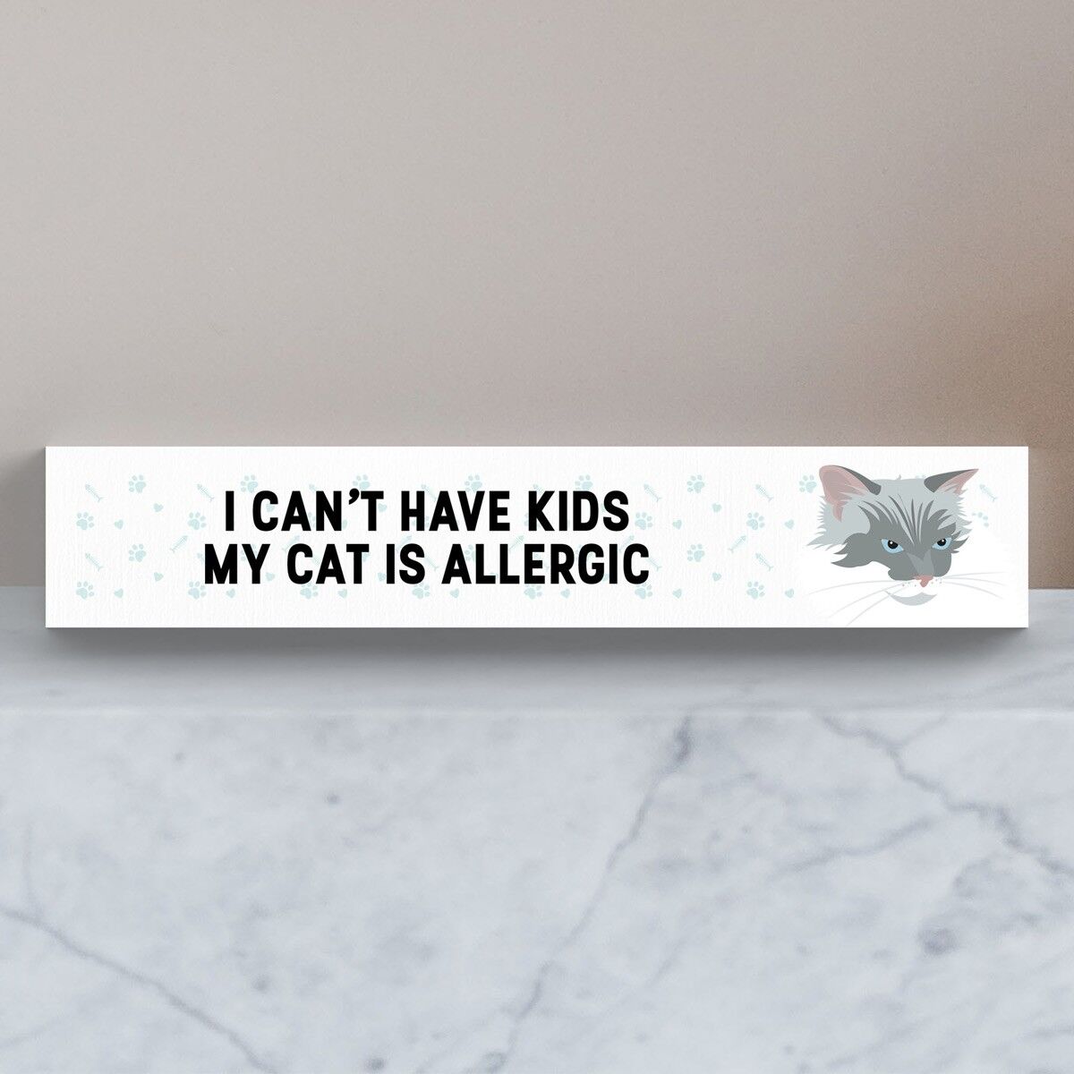 P6113 - My White Cat Is Allergic To Kids Katie Pearson Artworks Wooden Momento Block