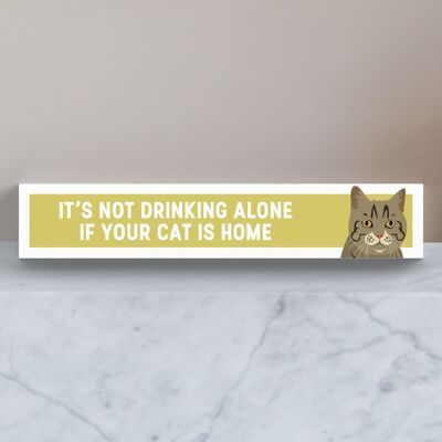 P6114 - Tabby Cat Not Drinking Alone Katie Pearson Artworks Wooden Momento Block