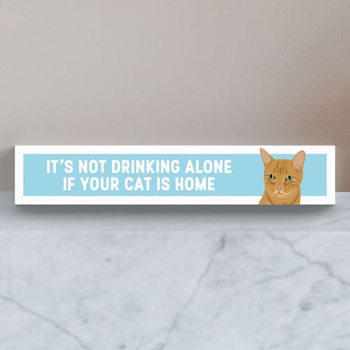 P6123 - Ginger Tabby Cat Not Drinking Alone Katie Pearson Artworks Wooden Momento Block