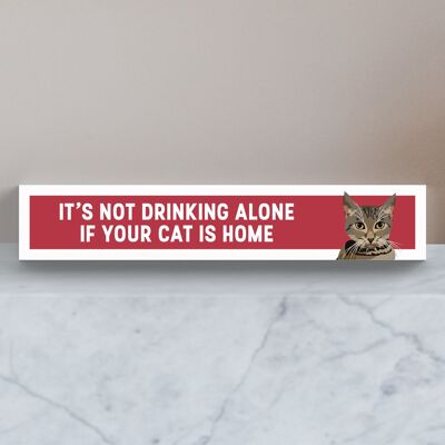 P6129 - Tabby Cat Not Drinking Alone Katie Pearson Artworks Wooden Momento Block