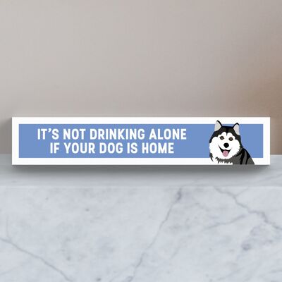P6156 - Husky Not Drinking Alone Katie Pearson Artworks Wooden Momento Block