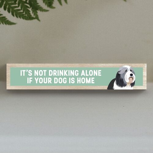 P6193 - Bearded Collie Not Drinking Alone Katie Pearson Artworks Wooden Momento Block