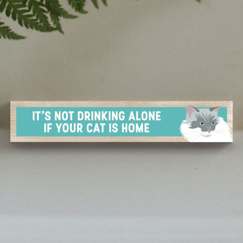 P6211 - White Cat Not Drinking Alone Katie Pearson Artworks Wooden Momento Block