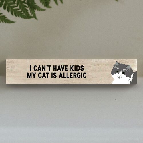 P6216 - My Grey & White Cat Is Allergic To Kids Katie Pearson Artworks Wooden Momento Block