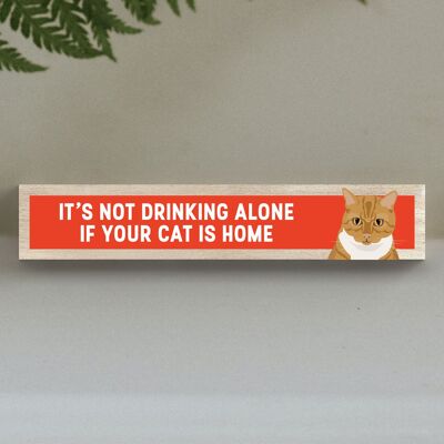 P6217 - Ginger Tabby Cat Not Drinking Alone Katie Pearson Artworks Wooden Momento Block