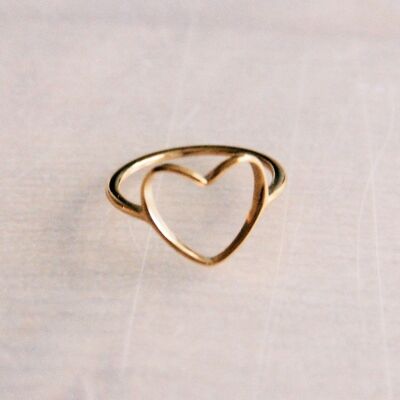 Steel Ring With Open Heart - Gold