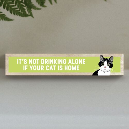 P6223 - Black & White Cat Not Drinking Alone Katie Pearson Artworks Wooden Momento Block