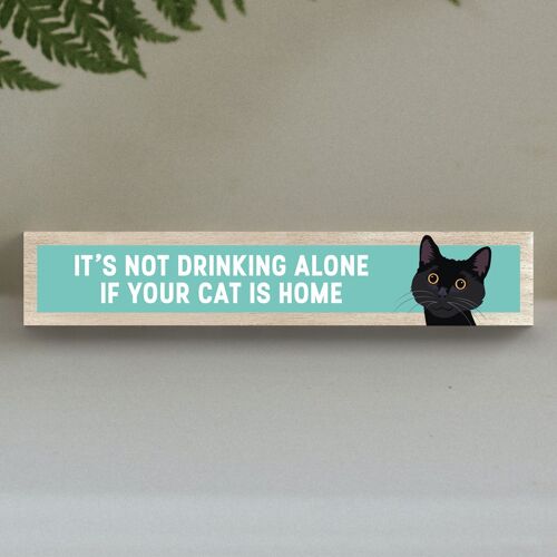 P6226 - Black Cat Not Drinking Alone Katie Pearson Artworks Wooden Momento Block