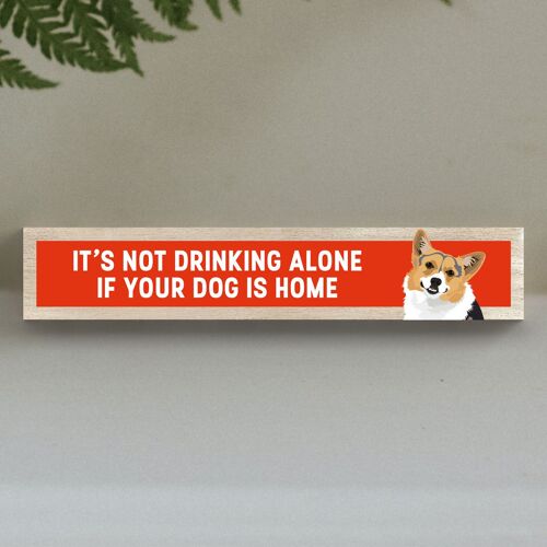 P6238 - Corgi Not Drinking Alone Katie Pearson Artworks Wooden Momento Block