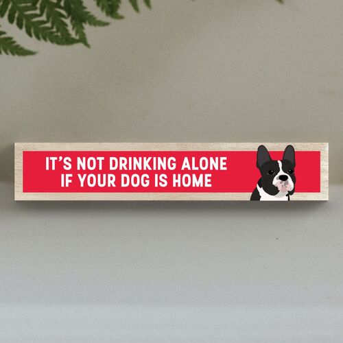 P6247 - French Bulldog Not Drinking Alone Katie Pearson Artworks Wooden Momento Block