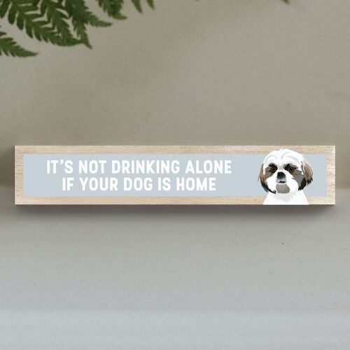 P6271 - Shih Tzu Not Drinking Alone Katie Pearson Artworks Wooden Momento Block