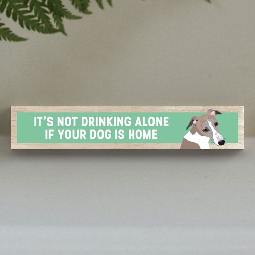 P6283 - Whippet Not Drinking Alone Katie Pearson Artworks Wooden Momento Block