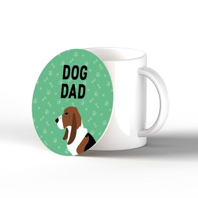 P6289 - Bassett Hound Dog Dad Kate Pearson Illustration Ceramic Circle Coaster Dog Themed Gift