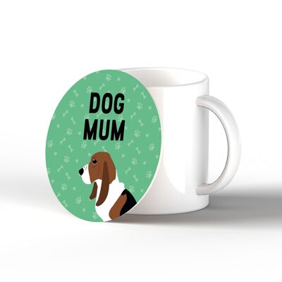 P6290 - Bassett Hound Dog Mum Kate Pearson Illustration Ceramic Circle Coaster Dog Themed Gift