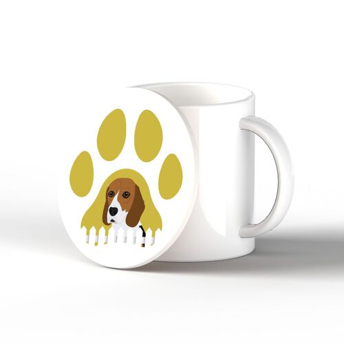 P6294 - Beagle Pawprint Kate Pearson Illustration Ceramic Circle Coaster Dog Themed Gift