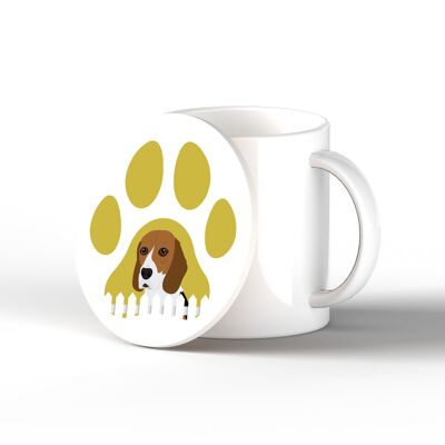 P6294 - Beagle Pawprint Kate Pearson Illustrazione Cerchio in ceramica Regalo a tema cane sottobicchiere