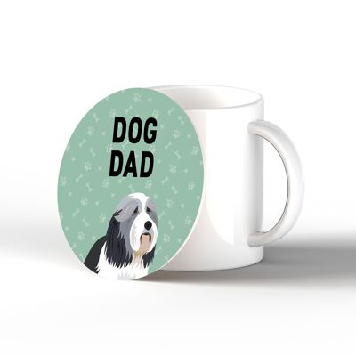 P6295 - Bearded Collie Dog Dad Kate Pearson Illustration Ceramic Circle Coaster Dog Themed Gift