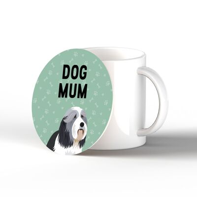 P6296 - Bearded Collie Dog Mum Kate Pearson Illustration Céramique Circle Coaster Dog Themed Gift