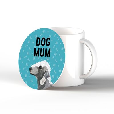 P6299 - Bedlington Terrier Dog Mum Kate Pearson Illustration Ceramic Circle Coaster Dog Themed Gift
