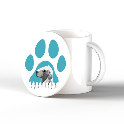 P6300 – Bedlington Terrier Pawprint Kate Pearson Illustration Keramik Kreis Untersetzer Geschenk mit Hundemotiv