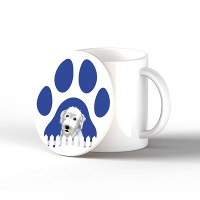 P6303 - Bedlington Whippet Pawprint Kate Pearson Illustration Ceramic Circle Coaster Dog Themed Gift