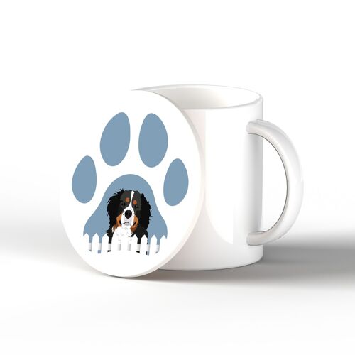 P6306 - Bernese Mountain Dog Pawprint Kate Pearson Illustration Ceramic Circle Coaster Dog Themed Gift