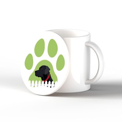 P6309 - Black Labrador Pawprint Kate Pearson Illustration Ceramic Circle Coaster Dog Themed Gift