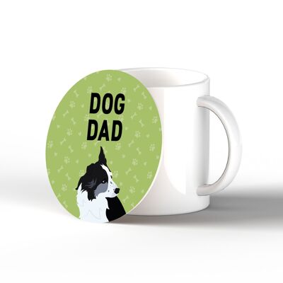P6310 - Border Collie Dog Dad Kate Pearson Illustration Ceramic Circle Coaster Dog Themed Gift