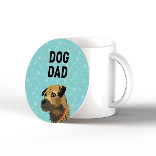 P6313 - Border Terrier Dog Dad Kate Pearson Illustration Ceramic Circle Coaster Dog Themed Gift
