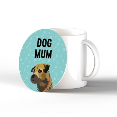 P6314 - Border Terrier Dog Mum Kate Pearson Illustration Ceramic Circle Coaster Dog Themed Gift