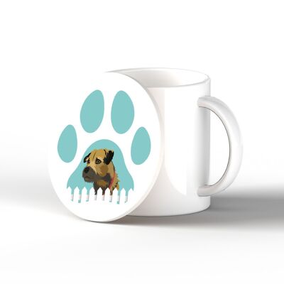 P6315 - Border Terrier Pawprint Kate Pearson Illustration Ceramic Circle Coaster Dog Themed Gift