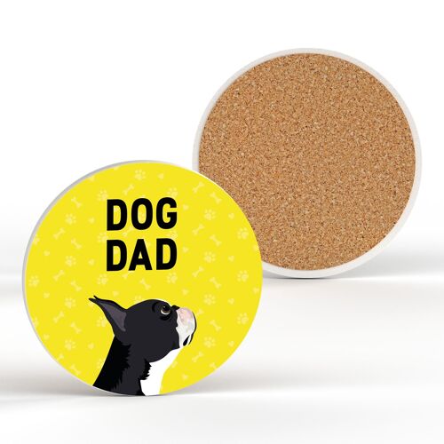 P6316 - Boston Terrier Dog Dad Kate Pearson Illustration Ceramic Circle Coaster Dog Themed Gift