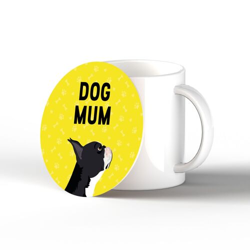 P6317 - Boston Terrier Dog Mum Kate Pearson Illustration Ceramic Circle Coaster Dog Themed Gift