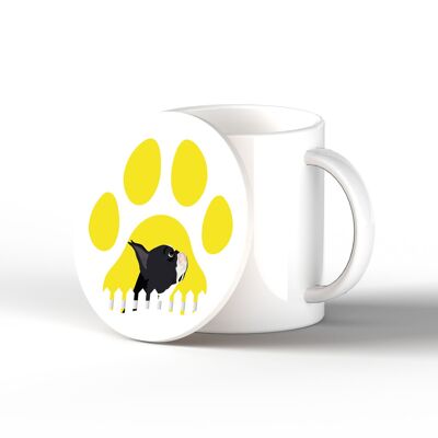 P6318 - Boston Terrier Pawprint Kate Pearson Illustration Ceramic Circle Coaster Dog Themed Gift