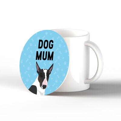 P6320 – Bullterrier Hund Mama Kate Pearson Illustration Keramik Kreis Untersetzer Geschenk mit Hundemotiv