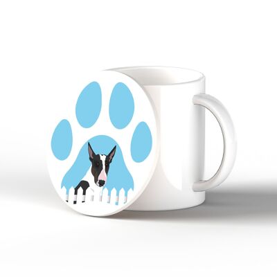 P6321 - Bull Terrier Pawprint Kate Pearson Illustrazione Cerchio in ceramica Regalo a tema cane sottobicchiere