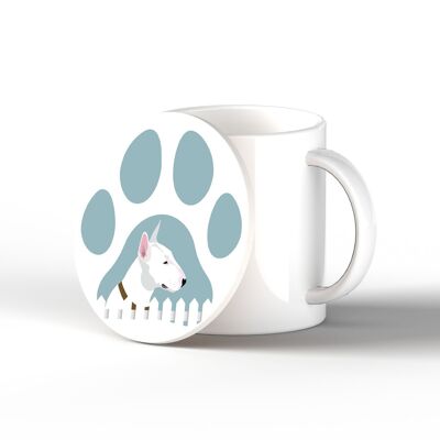 P6324 - Bull Terrier Pawprint Kate Pearson Illustrazione Ceramic Circle Coaster Dog Theme Gift